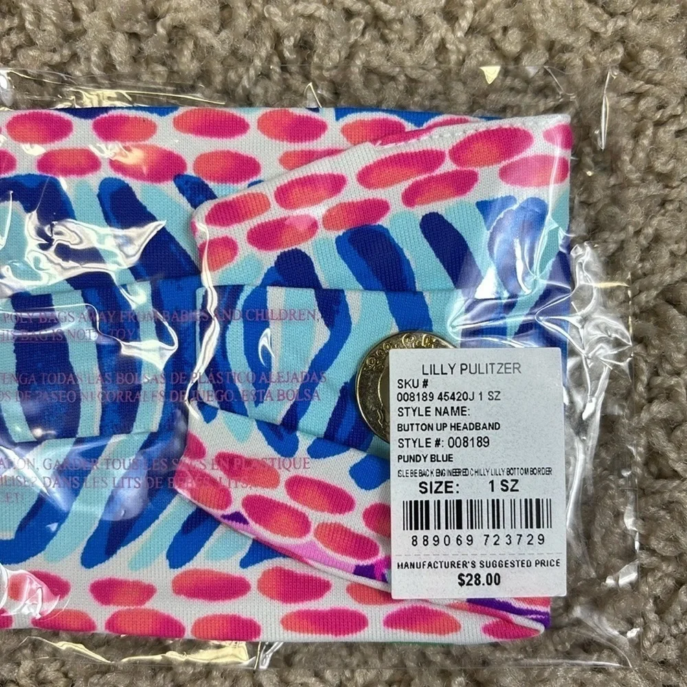 New Lilly Pulitzer button up headband blue Pundy isle be back